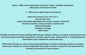 100% Cotton Adult and Child Apron & Hat Set, Unisex - Multiple Use Apron - Excellent Coverage Sweetz Bkry By Jess