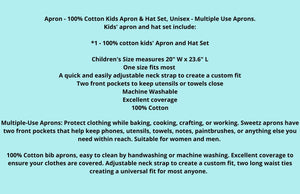 100% Cotton Child Apron & Hat Set, Unisex - Multiple Use Apron - Excellent Coverage Sweetz Bkry By Jess