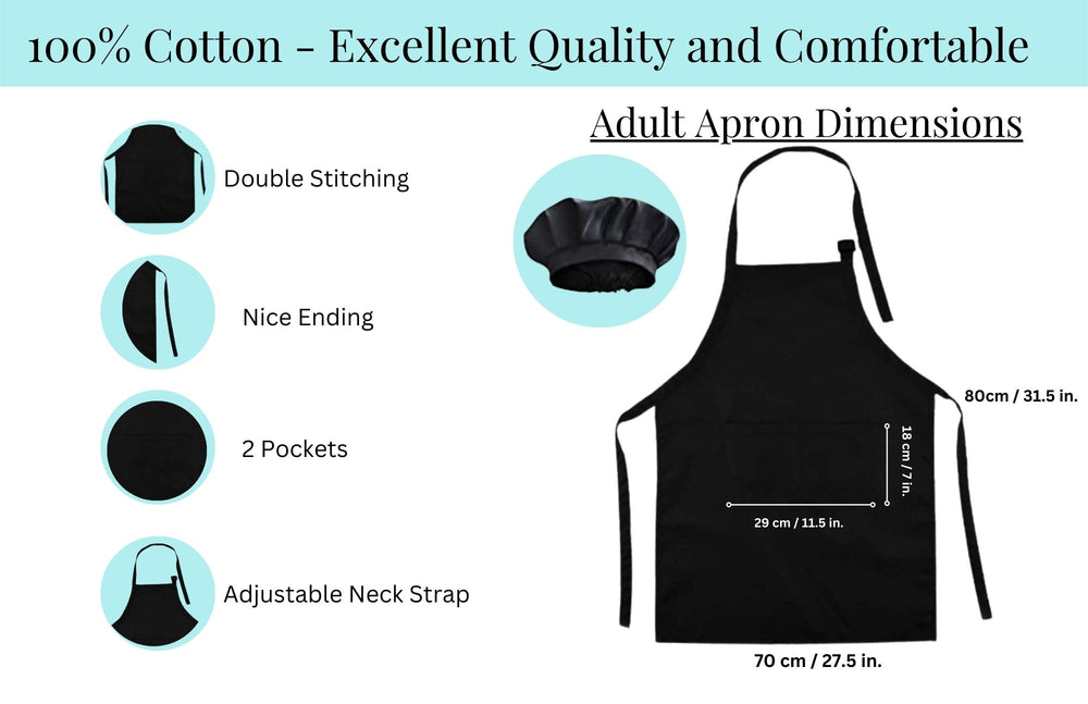 100% Cotton Adult and Child Apron & Hat Set, Unisex - Multiple Use Apron - Excellent Coverage Sweetz Bkry By Jess