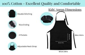 100% Cotton Child Apron & Hat Set, Unisex - Multiple Use Apron - Excellent Coverage Sweetz Bkry By Jess
