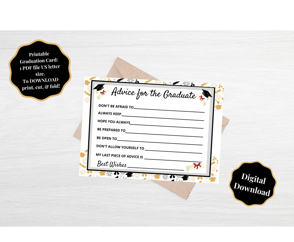 Printable Graduation Advice Card - PDF Sweetz Bkry Baking with Jess
