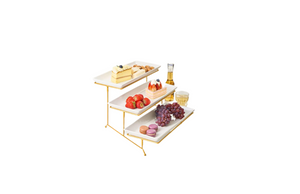 
            
                Load image into Gallery viewer, Equipment Rental - 3 Tier Serving Tray - Gold &amp;amp; White Sweetz Bkry By Jess
            
        